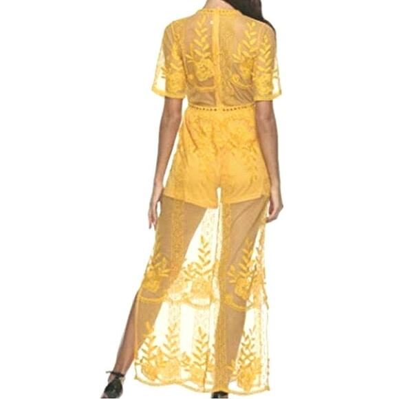 Eleter Yellow Lace Maxi Romper Dress Bohemian Boho Romantic Party Summer Size S - Picture 7 of 16